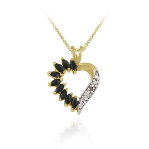 18K Gold over Sterling Silver 1&1/10ct Sapphire Diamond Accent Heart Necklace
