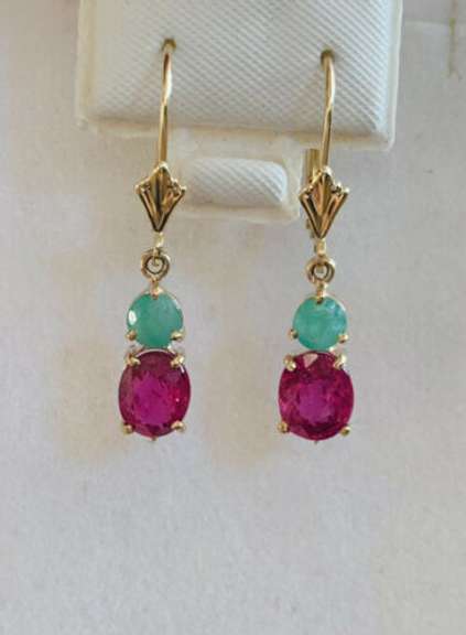 14kt Solid Gold, Ruby, & Emerald Earrings