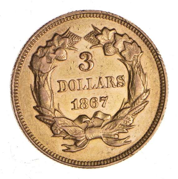 1867 $3.00 Indian Princess Head Three-Dollar Gold Piece - PL Surfaces!