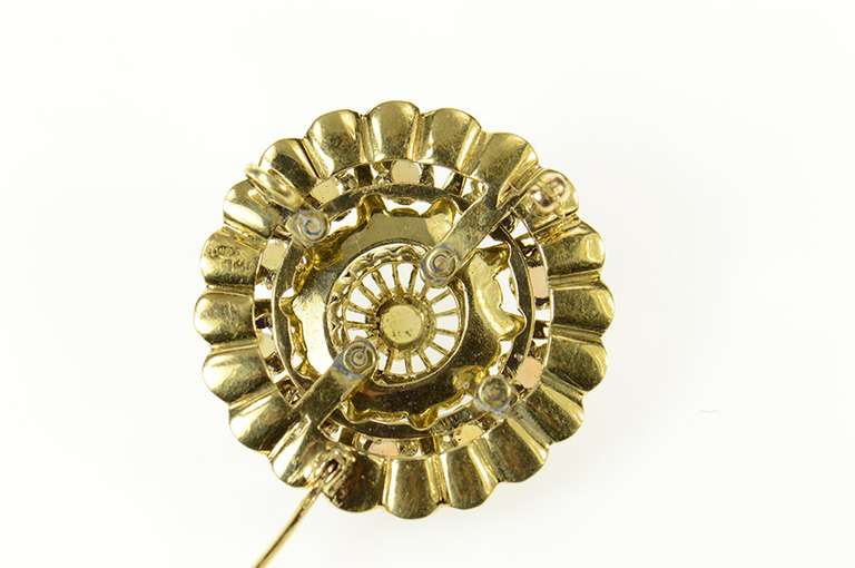 14K Yellow Gold Victorian Scalloped Blue Enamel Opal Pendant/Pin
