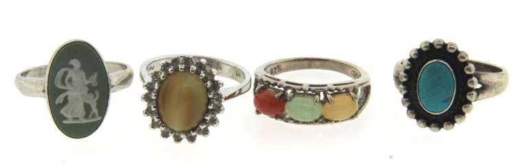 Lot of 4 Sterling Silver Gemstone Rings