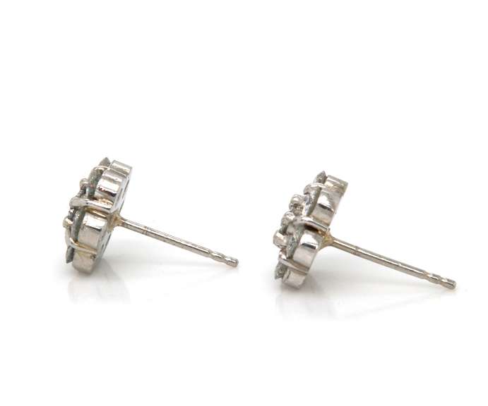 Glittering Platinum Round Brilliant Cut Diamonds & Moissanite Mixed Cluster Earrings
