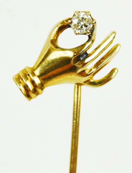 Antique 14K Hand & Diamond Stick Pin