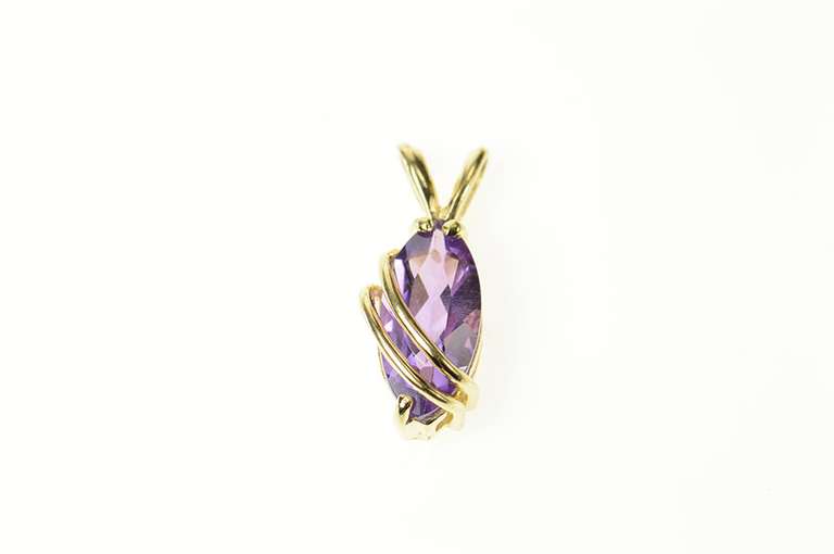14K Yellow Gold Marquise Amethyst Wave Overlay Statement Pendant