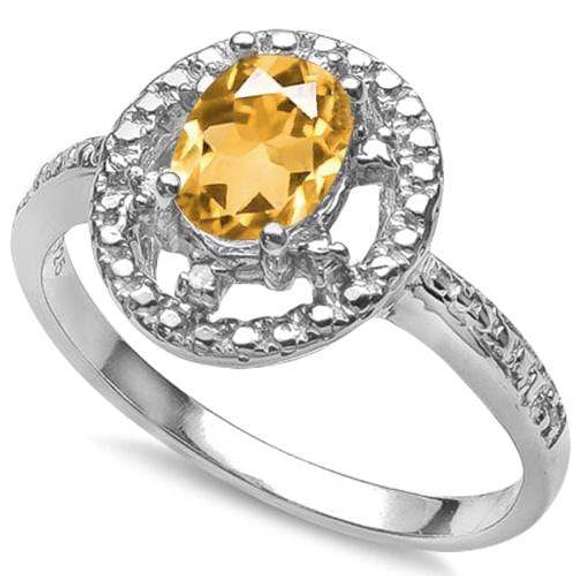 2/3 CT CITRINE & DIAMOND STERLING SILVER RING