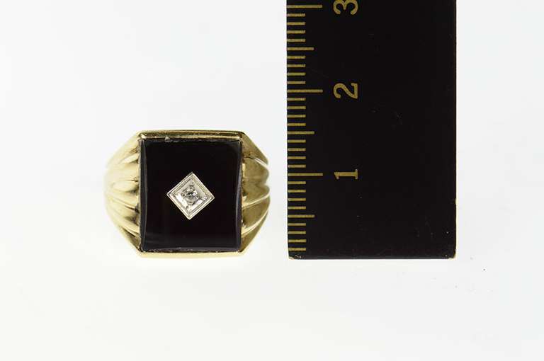 10K Yellow Gold Retro Black Onyx Diamond Statement Ring