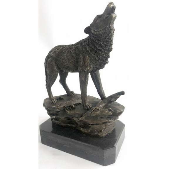 Howling Wolf to the Moon Bronze Sculpture