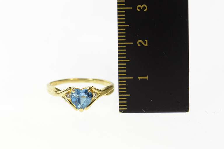 10K Yellow Gold Heart Blue Topaz Diamond Three Stone Ring
