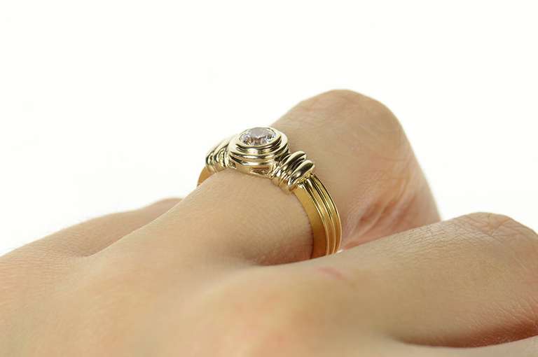 14K Yellow Gold 0.47 Ct Round Diamond Grooved Engagement Ring