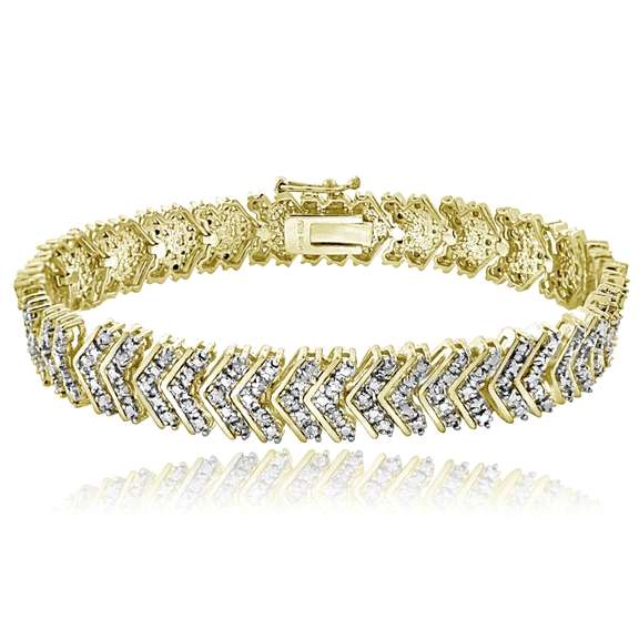 Gold Tone 1 Carat Diamond Chevron Bracelet