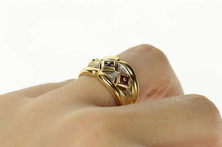 14K Yellow Gold Square Emerald Ruby Sapphire Diamond Band Ring