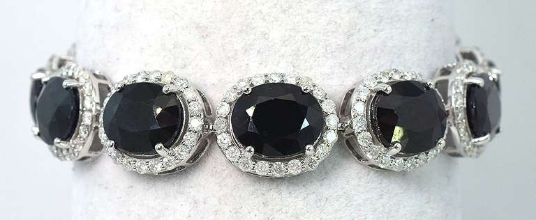 Staggering 50.16CTW Sapphire & 5.30CTW Diamond Bracelet in 14KT White Gold