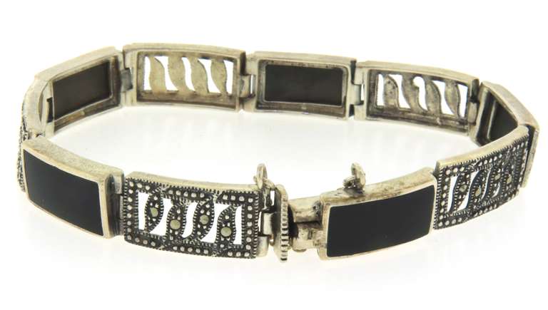 Sterling Silver Black Onyx Marcasite Bracelet