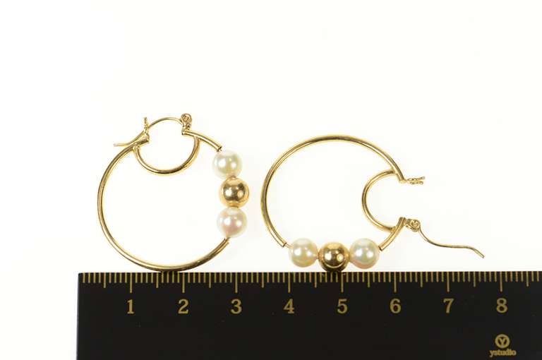14K Yellow Gold Pearl Beaded 31.4mm Statement Hoop Earrings