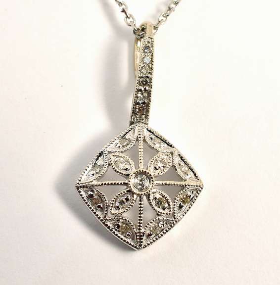 Classy Filigree Pendant Necklace in 14K WG