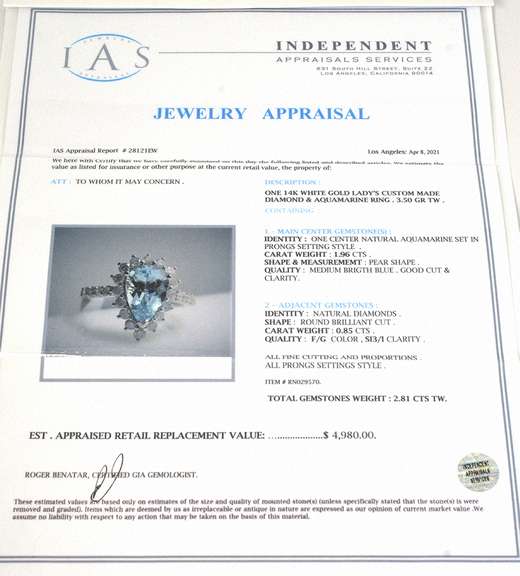 Exquisite Aquamarine & Diamond Ring in 14KT White Gold