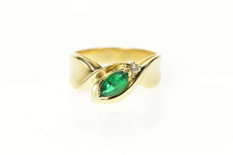 14K Yellow Gold Marquise Syn. Emerald Diamond Accent Ring
