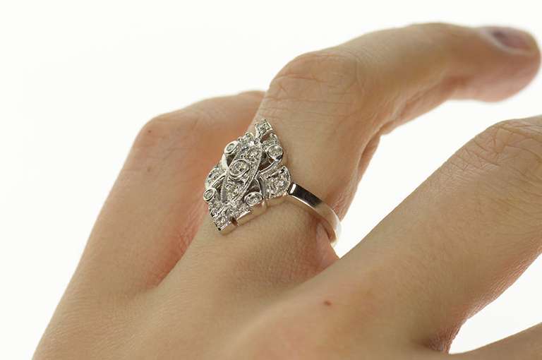 10K White Gold Ornate Filigree Diamond Elaborate Statement Ring
