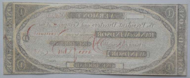 Vermont Bank Of Windsor One Dollar Note 1838 Printed By Perkins