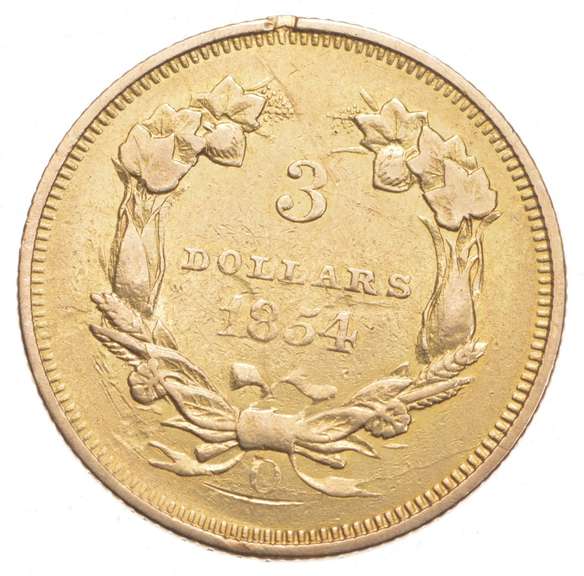 1854-O $3.00 Indian Princess Head Gold Three Dollars - Circulated