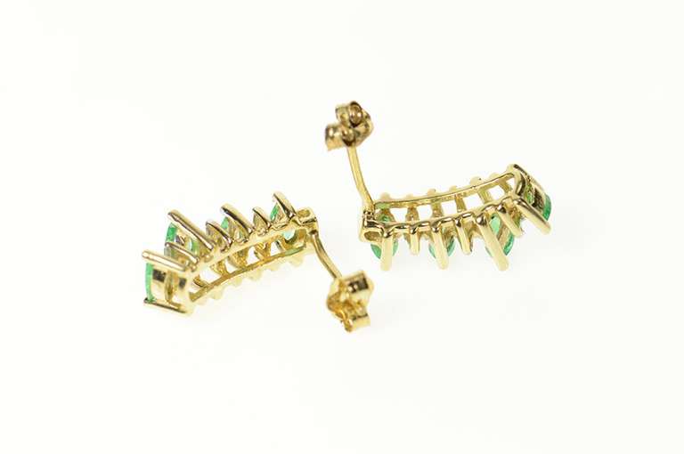 10K Yellow Gold Marquise Emerald Diamond Accent Semi Hoop Earrings