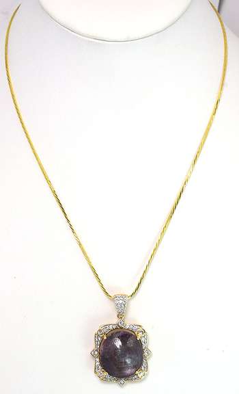 Amazing Colossal 33.00CTS of Art Deco Cabochon Star Ruby & White Sapphire Necklace in Vermeil