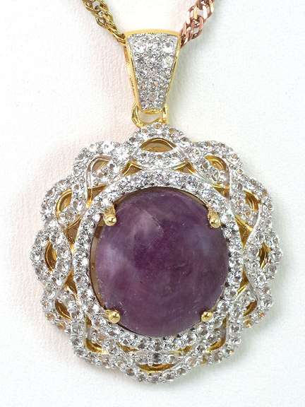 Darling Massive 19.00CTS Cabochon Cut Natural Star Ruby & White Sapphire Necklace in 3-Tone Sterling Silver