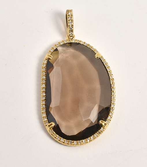 Beautiful Smokey Topaz & Diamond Pendant in 14K YG