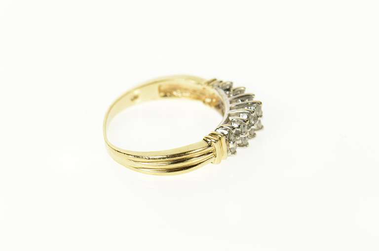10K Yellow Gold Tiered Diamond Squared Statement Band Ring
