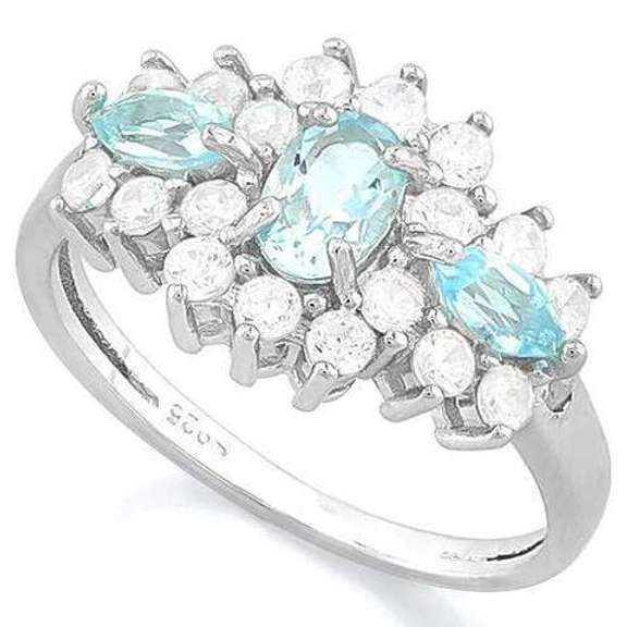 4/5 CT BABY SWISS BLUE TOPAZ & 1.17 CT LAB DIAMOND STERLING SILVER RING
