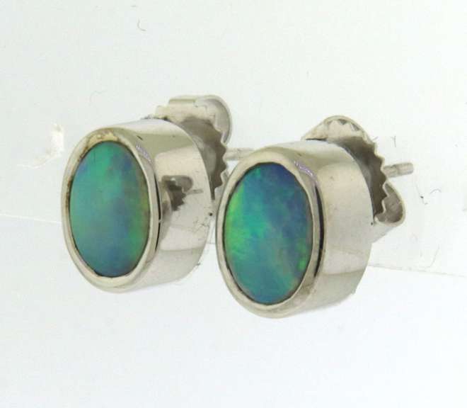 Gorgeous White Gold Bezel Set Opal Earrings