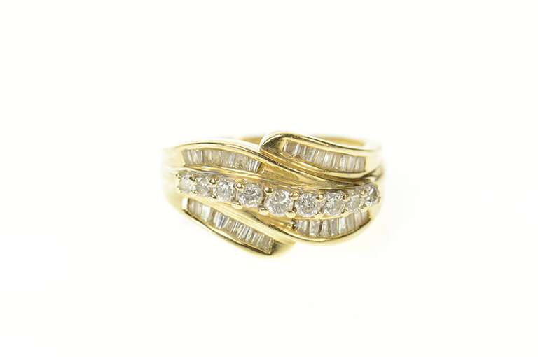 14K Yellow Gold 1.00 Ctw Wavy Diamond Tiered Statement Ring
