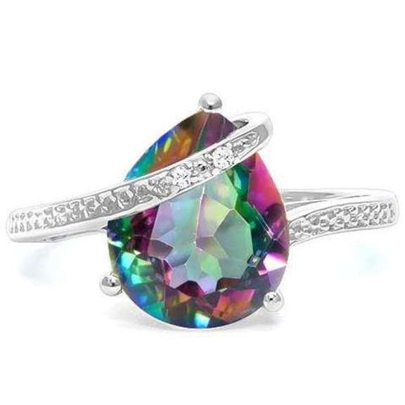 STERLING SILVER PR 10*12 MM MYSTIC GEMSTONE & DIAMOND RING