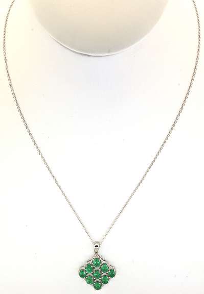 Gorgeous Natural Cluster Emerald Necklace in Sterling Silver