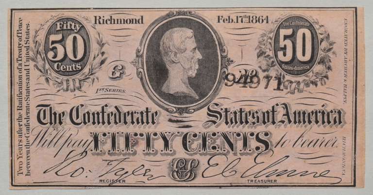 Bold Unc Confederate States 50 Cent Note