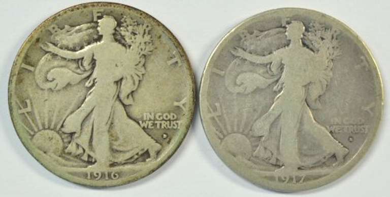 Scarce 1916-D & 1917-S (OBV) Walking Liberty Half Dollars