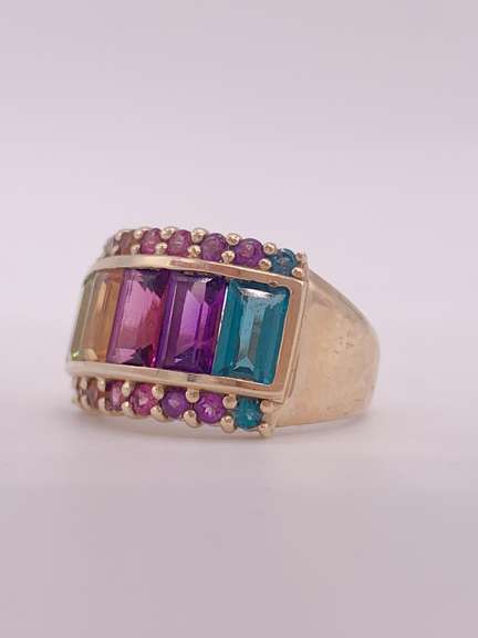 14kt Gold Multi Gemstone Cocktail Band