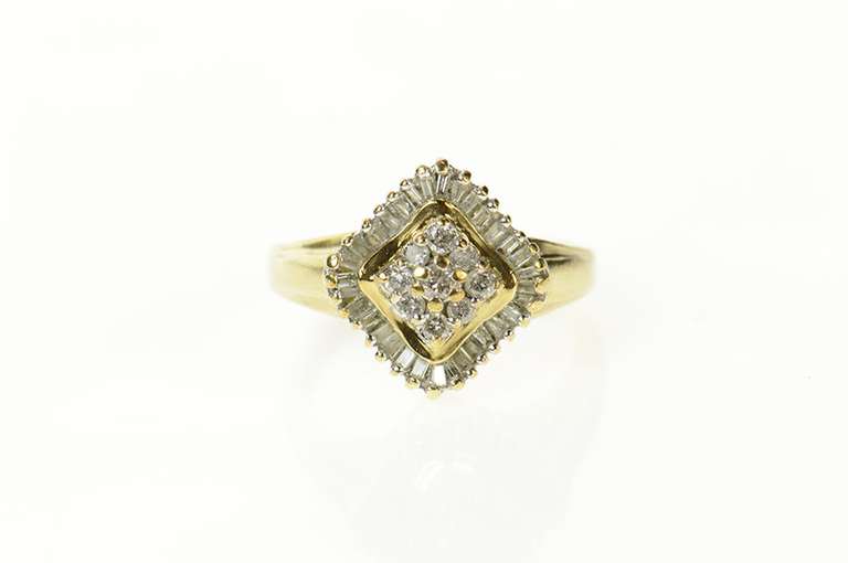 10K Yellow Gold 0.50 Ctw Diamond Squared Ballerina Cluster Ring