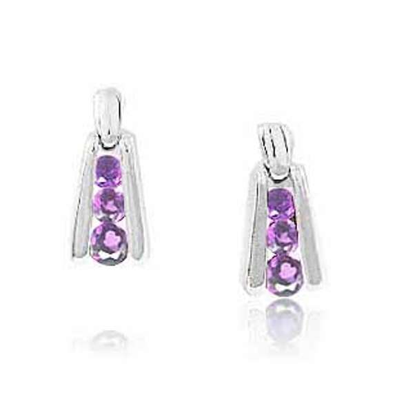 Sterling Silver Amethyst 3 Stone Earrings