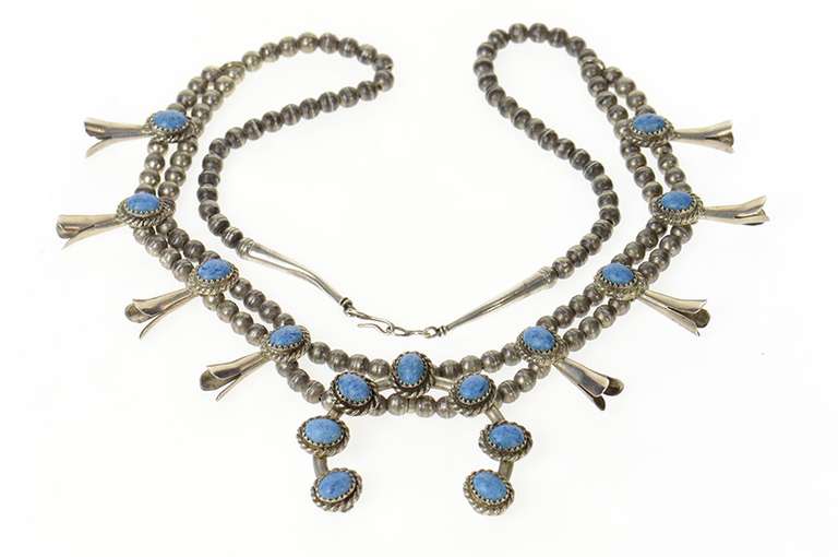 Sterling Silver Native American Turquoise Squash Blossom Necklace