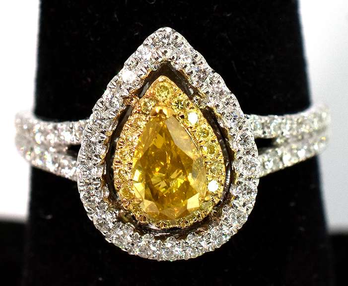 Amazing 1.00CTW Fancy Colored Diamond Ring in 14KT White Gold