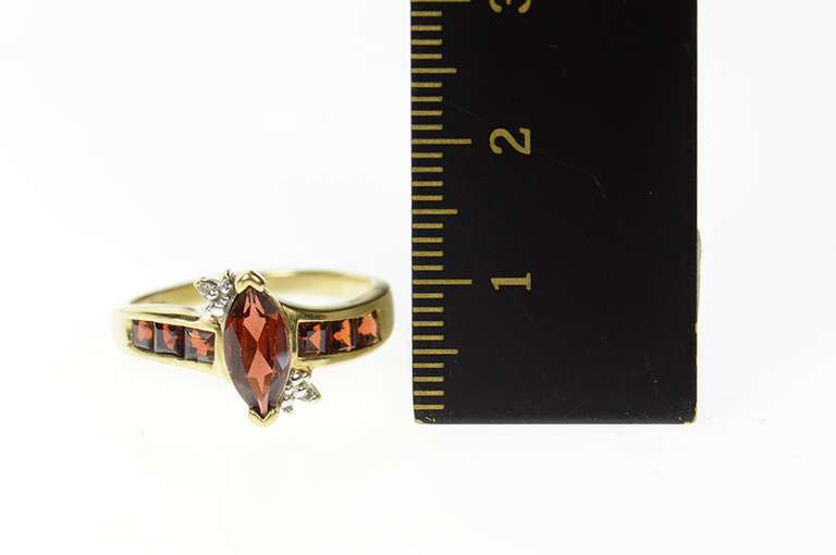 10K Yellow Gold Marquise Garnet Diamond Accent Bypass Ring