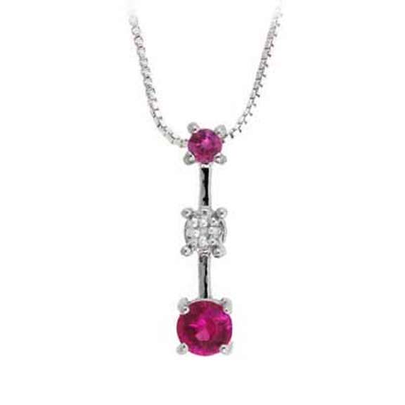 Sterling Silver Past Present and Future Created Pink Sapphire with Genuine Diamond Accent Pendant