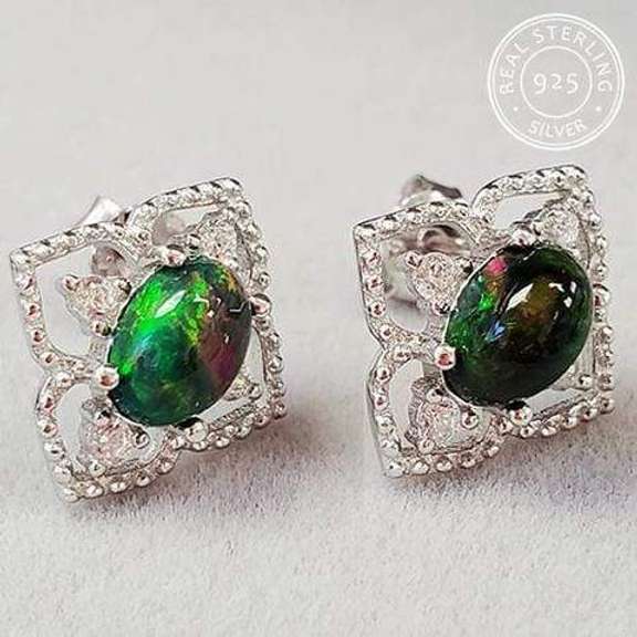 ETHIOPIAN BLACK OPAL & WHITE TOPAZ STERLING SILVER EARRINGS