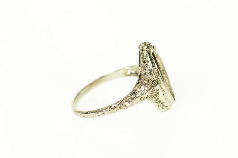 14K White Gold Ornate Marquise Art Deco Filigree Setting Ring