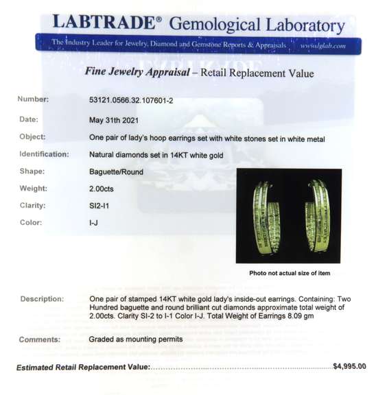 Dazzling White Gold 2cts Diamond Hoop Earrings