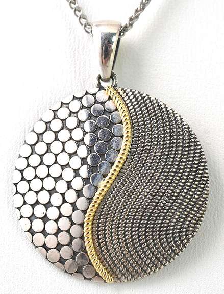 Cool Textured Disc Necklace in Sterling Silver
