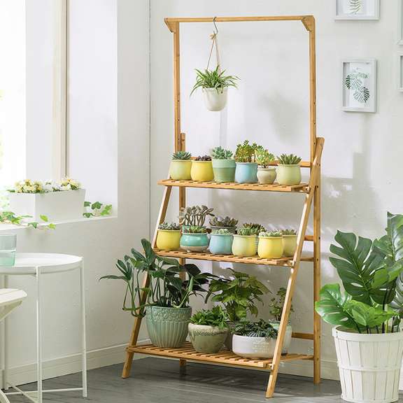 Bamboo Hanging Plant Stand Shelves