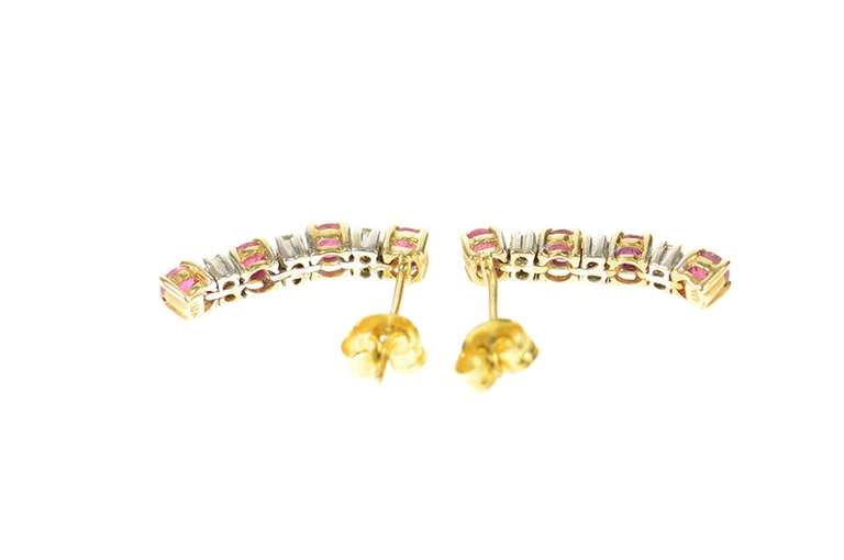 10K Yellow Gold Ruby Diamond Dangle Chain Statement Earrings