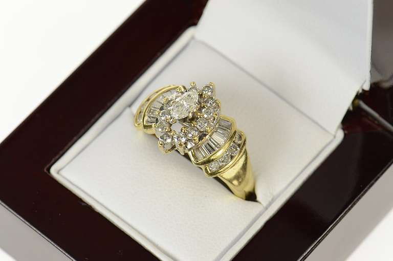 10K Yellow Gold 1.55 Ctw Marquise Diamond Halo Engagement Ring
